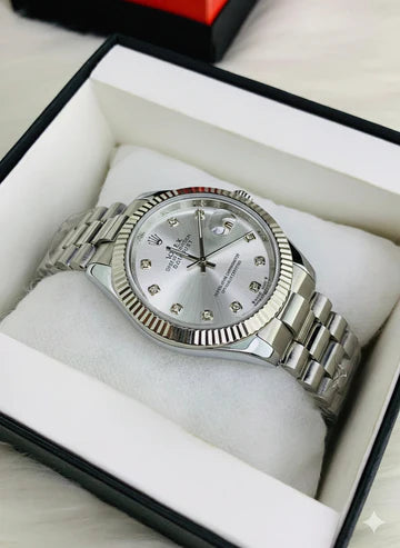 RLX Men Stone Model Date Just Stainless Steel - SILVER