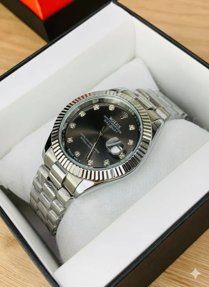 RLX Men Stone Model Date Just Stainless Steel - SILVER